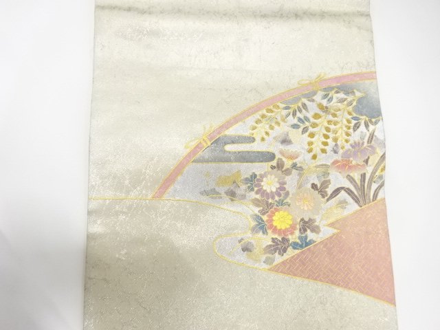  アンティーク　金彩　光悦垣に菊・藤模様開き名古屋帯（額縁仕立て）